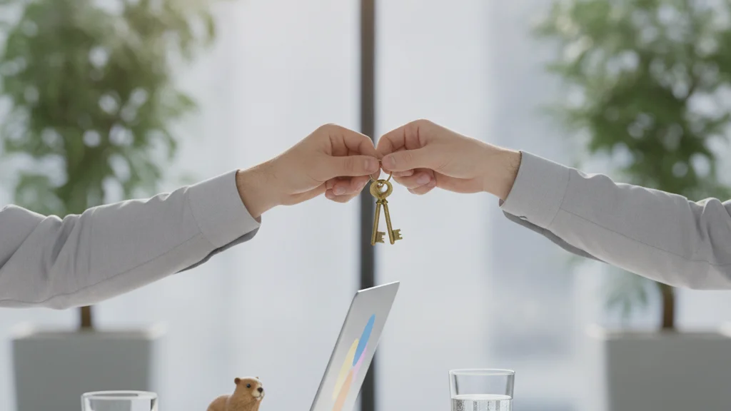Dos manos se pasan unas llaves, como en el traspaso de una cuenta de Google Ads entre agencia y empresa