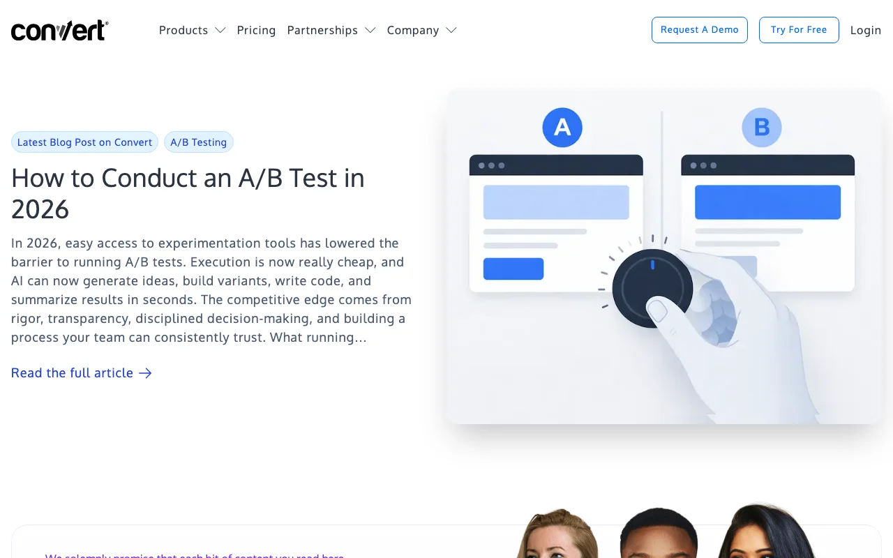 Convert blog homepage — privacy-first A/B testing platform with statistical depth