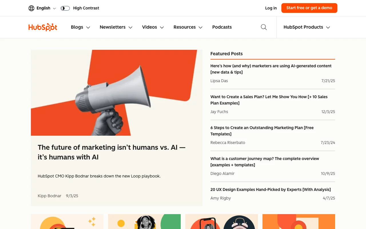HubSpot blog homepage — marketing and CRO content for generalist marketers