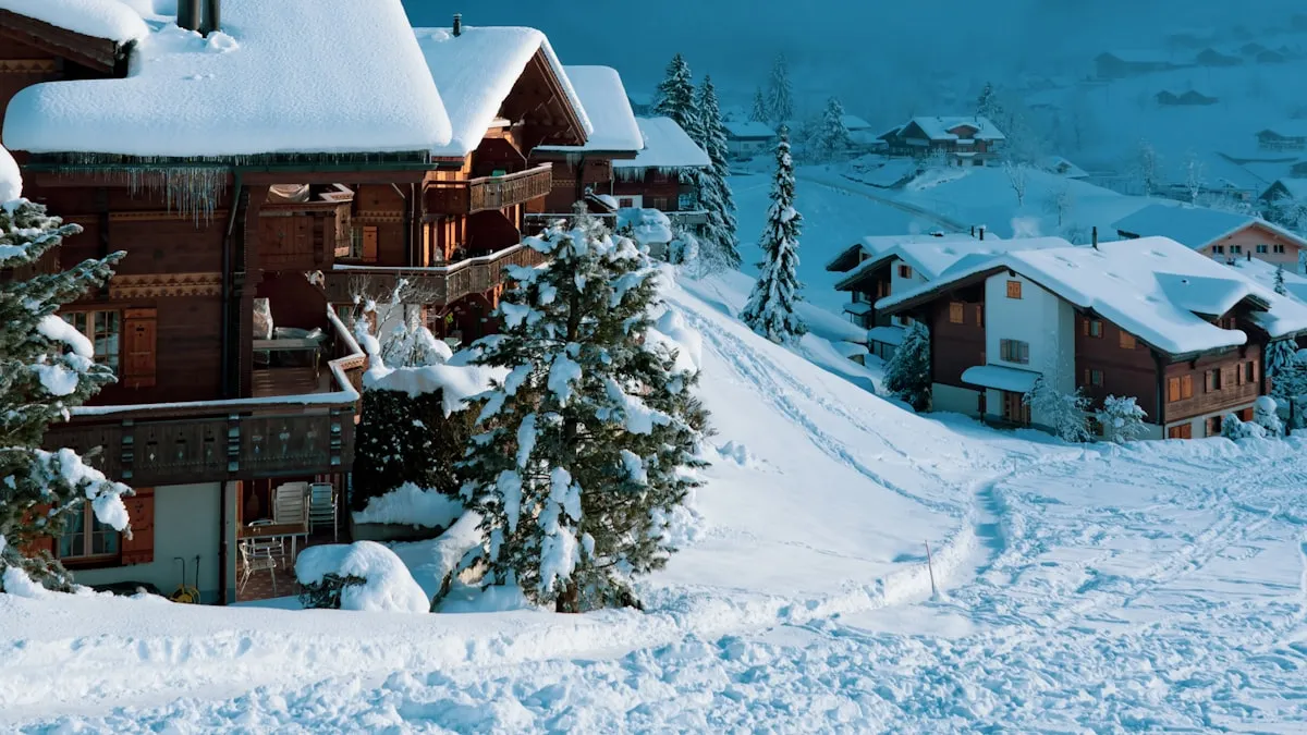 Snow-covered Alpine chalets