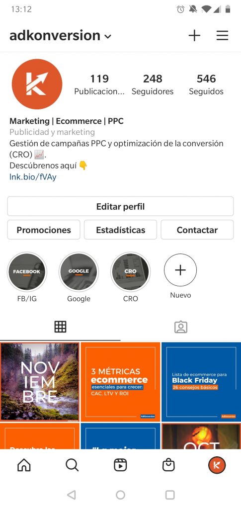 Instagram para empresas - editar perfil